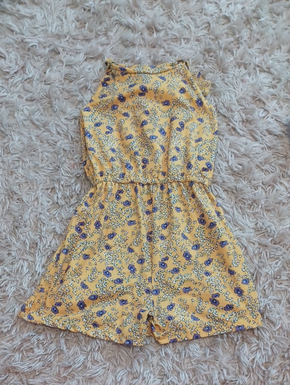 Girls' Yellow Floral Sleeveless Romper with Elastic Waist